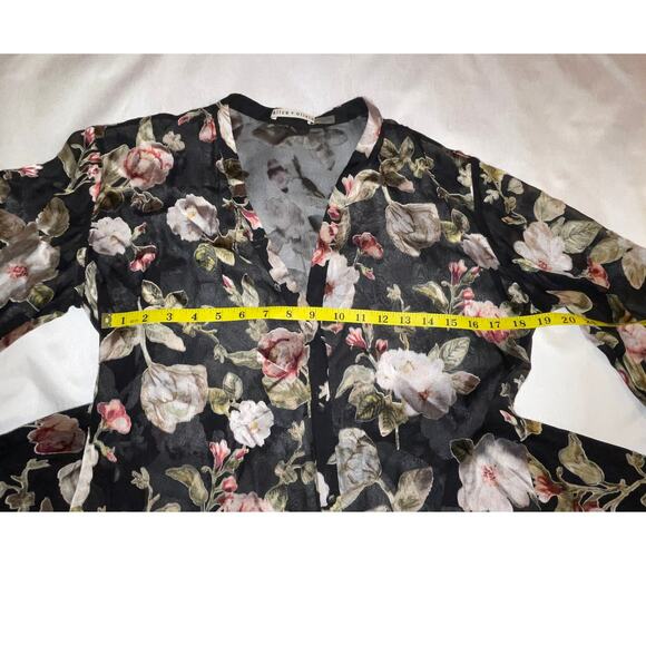 ALICE & OLIVIA ROSARIO Silk & Velvet Top - Size XS - Black Floral - $330 New - Picture 9 of 15